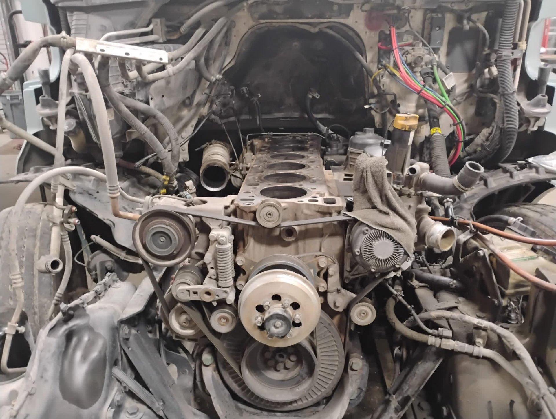 Diesel engine block during rebuild