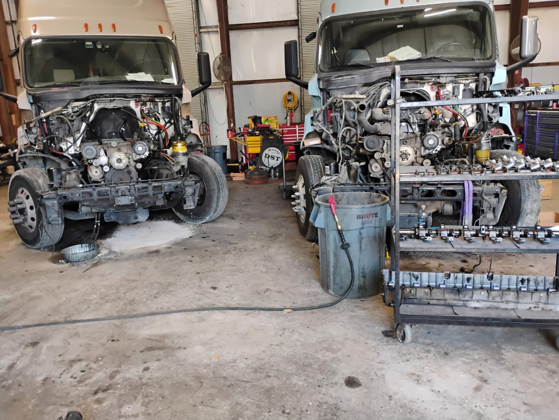 Semi trucks in for heavy-duty repair